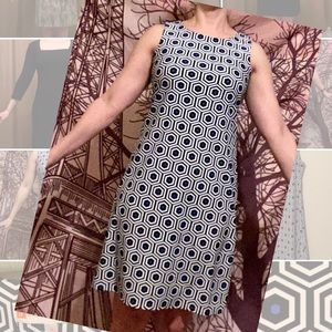 Jude Connally shift dress. Blue Geometic pattern